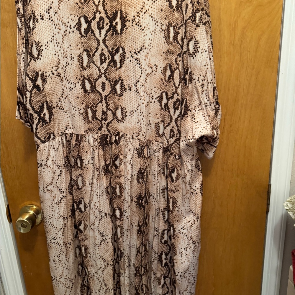 Suzanne Betro Snake Print Midi Dress - Brown and Cream